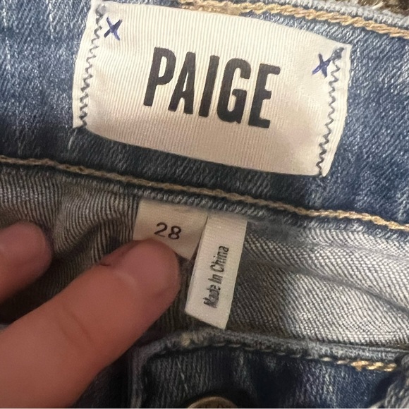 Paige Women's High Rise Lou Lou Flare Jeans Silver Piping Out-seam Slit - Picture 5 of 13